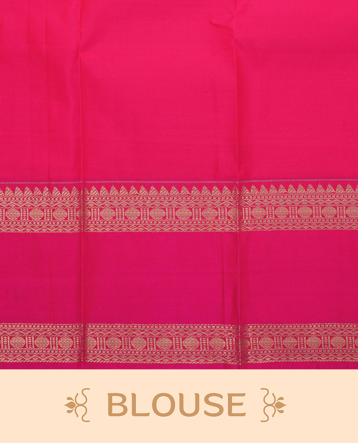 Beige colour soft silk saree featuring gold zari checks with floral motifs on body, contrast magenta colour gold zari traditional border, grand pallu comes with matching blouse piece.