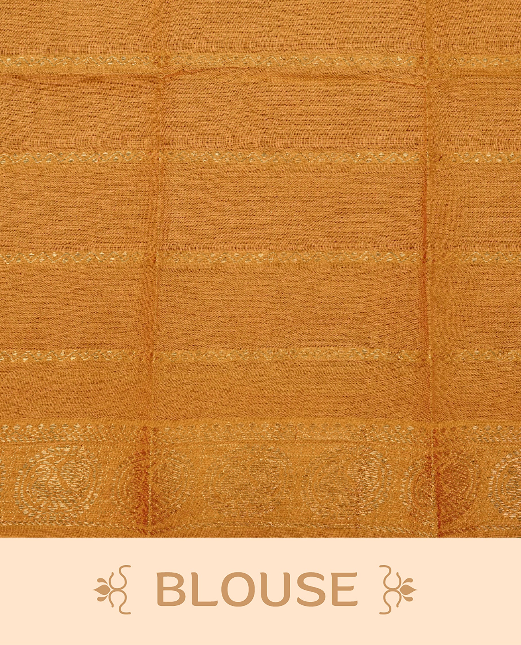 Navy blue Sungudi cotton saree featuring elegant gold zari checks across the body, complemented by a rich gold zari peacock border. Paired with a matching blouse piece