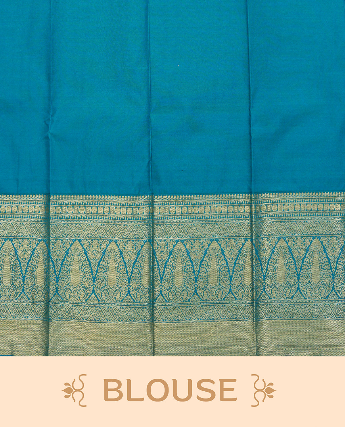 Teal blue colour soft silk saree featuring gold zari buttas on body, contrast self colour gold zari traditonal border, grand pallu comes with matching blouse piece.
