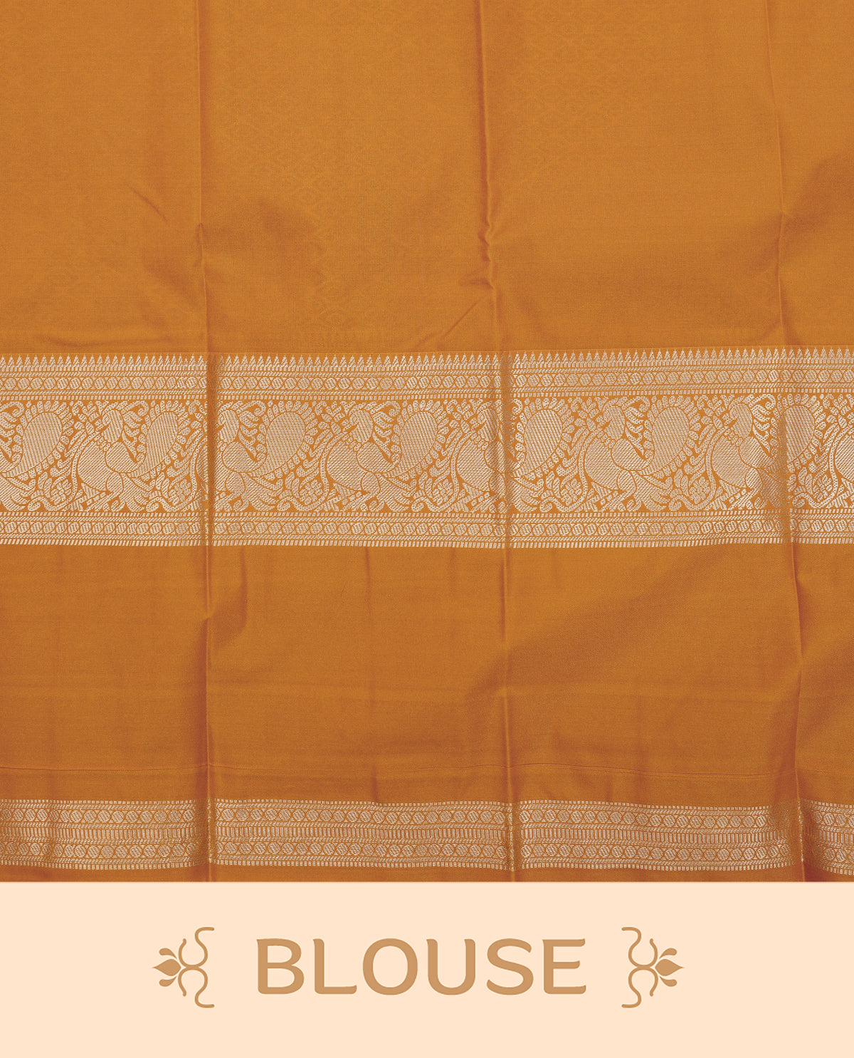 Chocolate colour soft silk saree featuring gold zari stripes & peacock motifs on body, contrast self colour with gold zari  peacock border, grand pallu comes with contrast mustard yellow blouse piece.