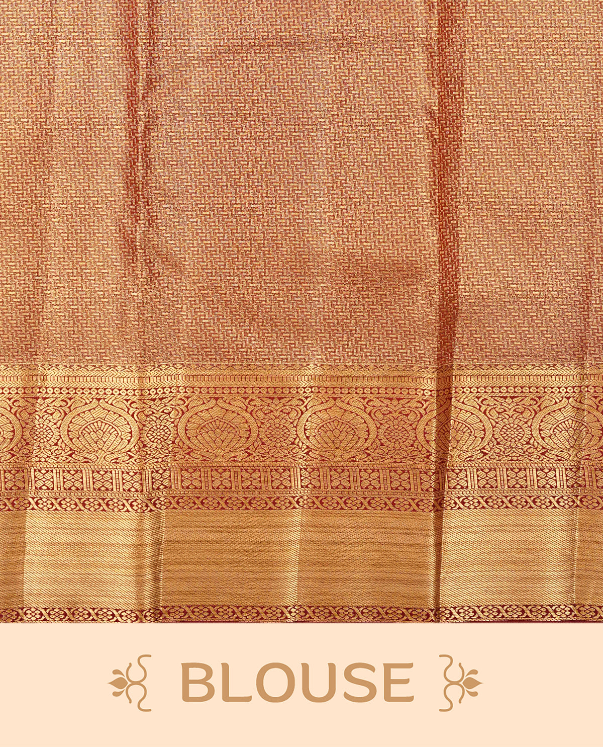 Mustard colour Semi Tissue Silk Saree featuring gold zari Works on the body, complemented by an intricately woven gold zari pallu, a rich Maroon border with gold zari work and paired with a matching plain blouse piece.
