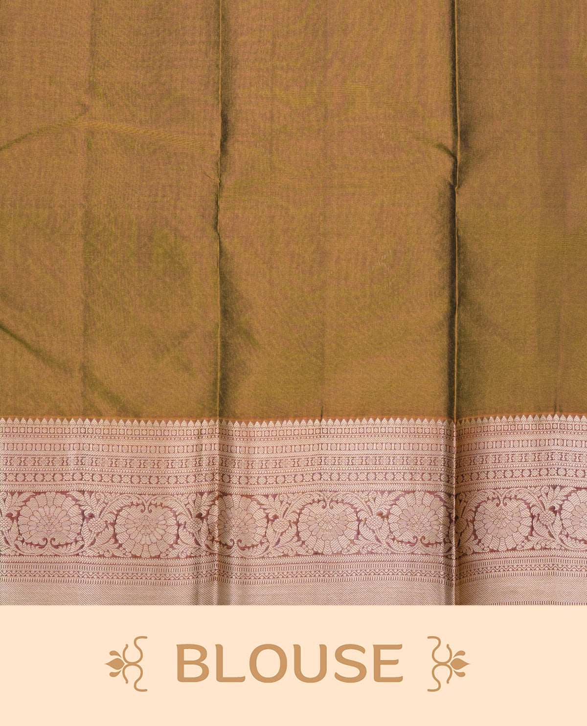 Mustard Olive Colour Traditional Kancheepuram Silk Saree with Elegant Gold Zari Buttas on the Body, Enhanced with a Contrast Maroon Colour  with Gold Zari Floral Border and Pallu, Paired with a Matching Blouse Piece.