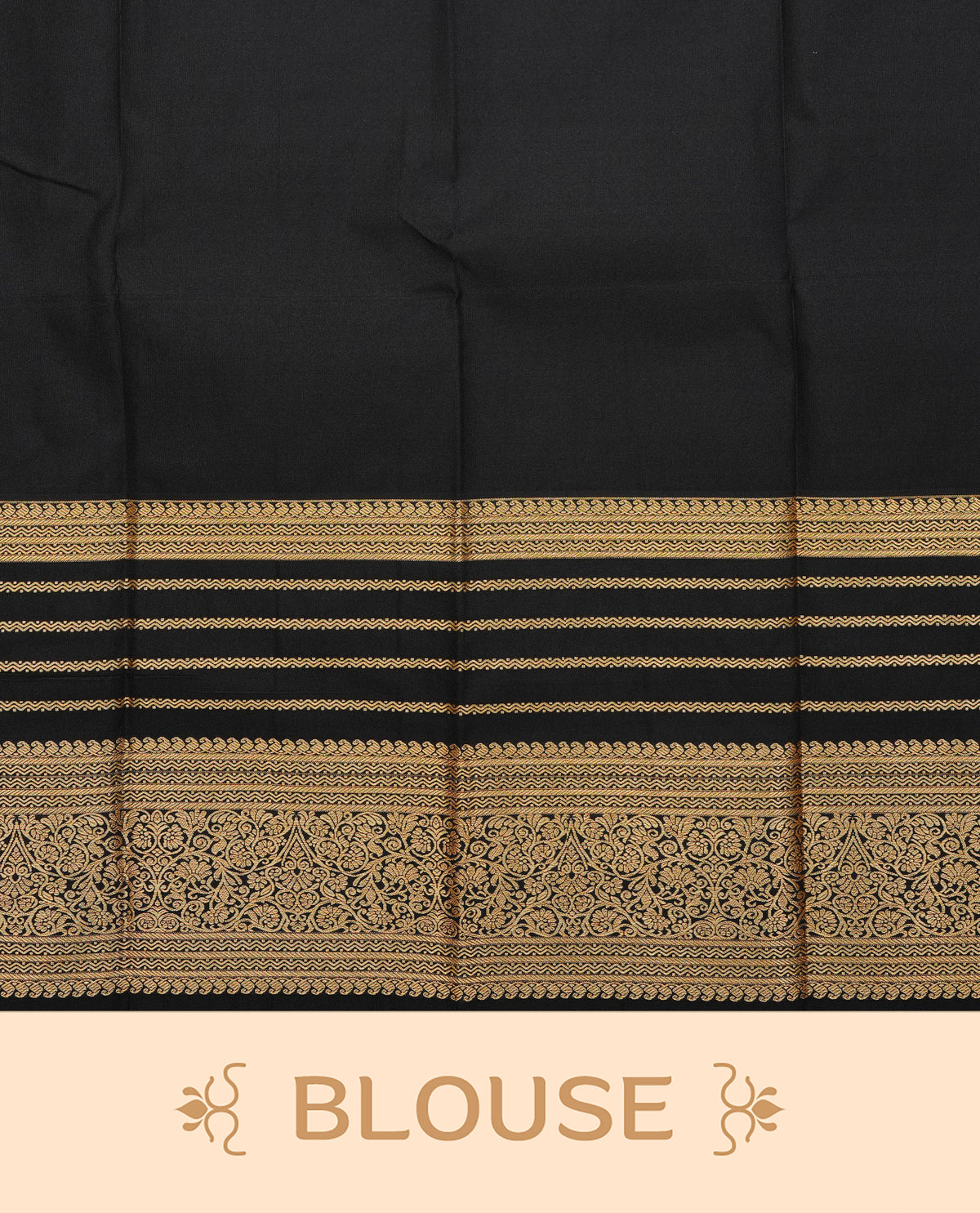 Red colour soft silk saree featuring gold zari motifs & buttas on body, contrast black colour traditional border, grand pallu comes with matching blouse piece.