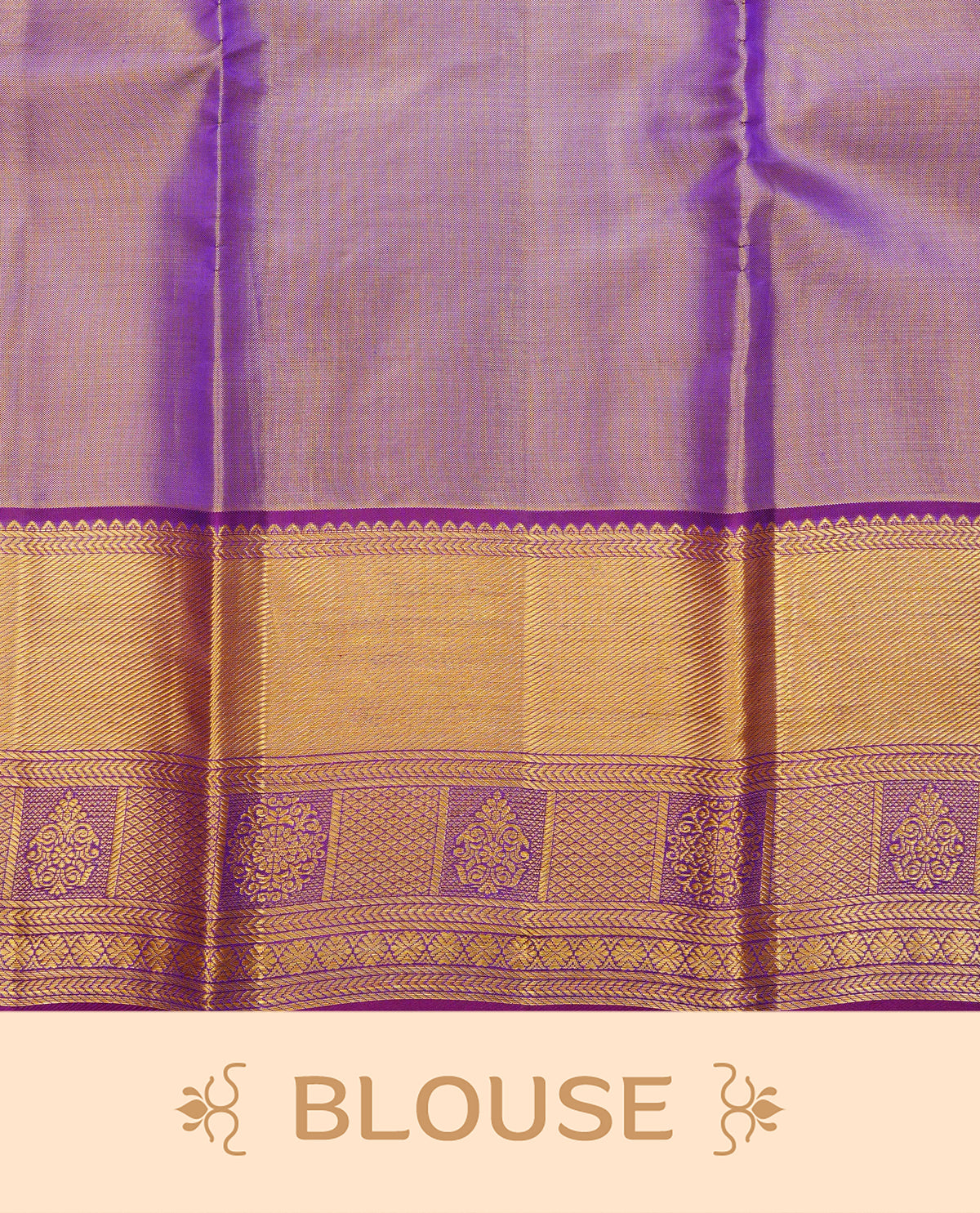 Purple and Gold Double Shade pure tissue silk saree featuring zari Geometric pattern on body, complemented by Dark Purple colour traditional border, comes with matching blouse piece.