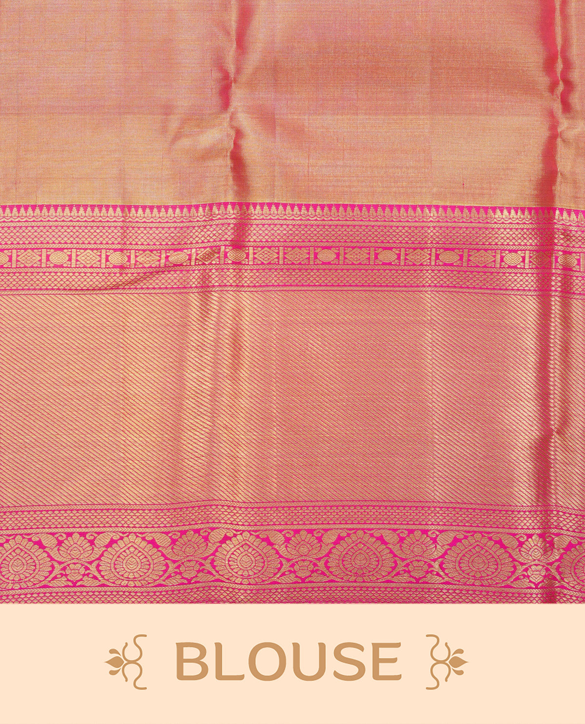 Light Gold colour pure tissue silk saree featuring Gold zari Checks with Floral motifs on body, Complemented by magenta colour traditional border, comes with matching blouse piece.