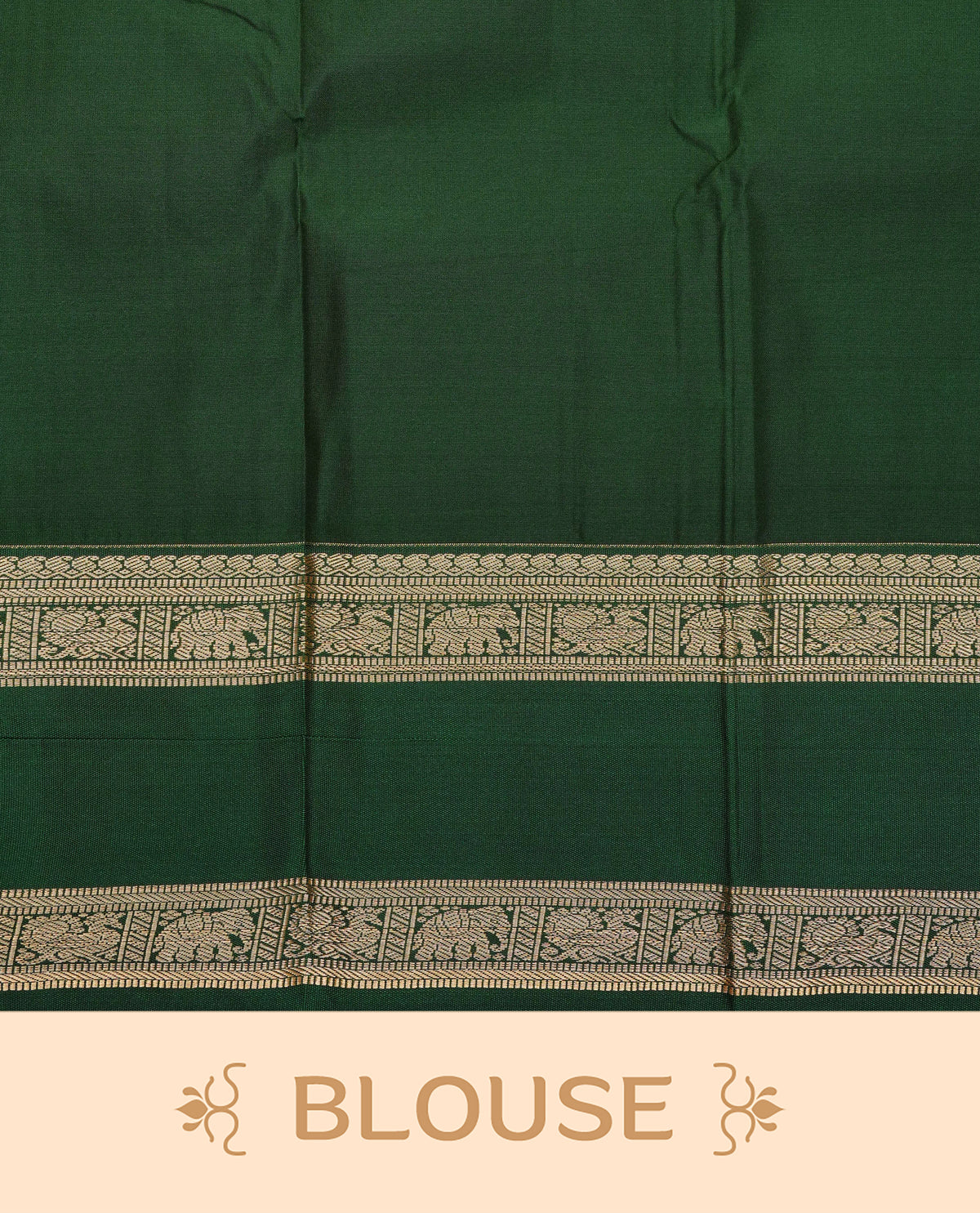 Red colour soft silk saree featuring gold zari stripes with floral motifs on body, contrast dark green colour gold zari elephant & peacock traditional border, grand pallu comes with matching blouse piece.