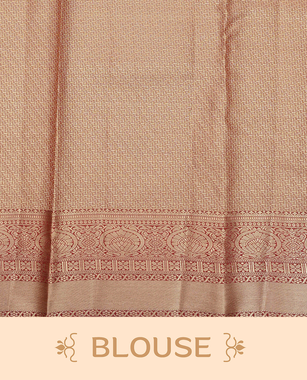 Green colour Semi Tissue Silk Saree featuring gold zari Works on the body, complemented by an intricately woven gold zari pallu, a rich Maroon border with gold zari work and paired with a matching plain blouse piece.