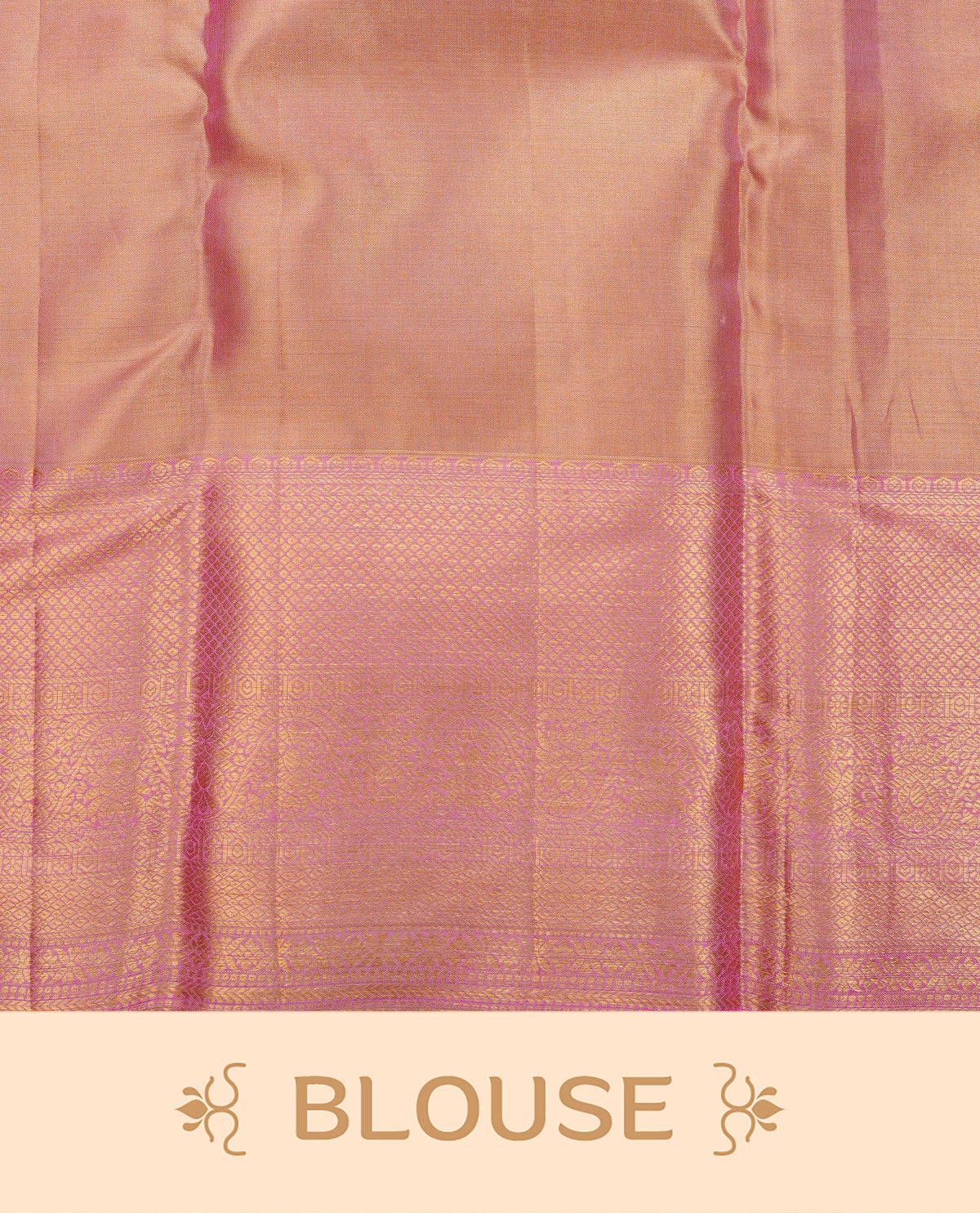 Light gold & blue double shade colour pure tissue silk saree featuring pink zari floral kodi pattern on body, complemented by contrast pink colour with traditional border, comes with matching blouse piece.