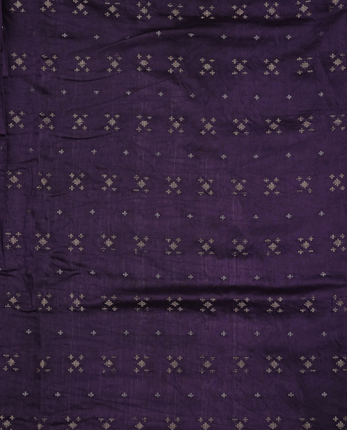 Purple colour banaras silk saree featuring Floral print on body, complemented by Light gold zari border with striped pallu, comes with matching blouse piece.