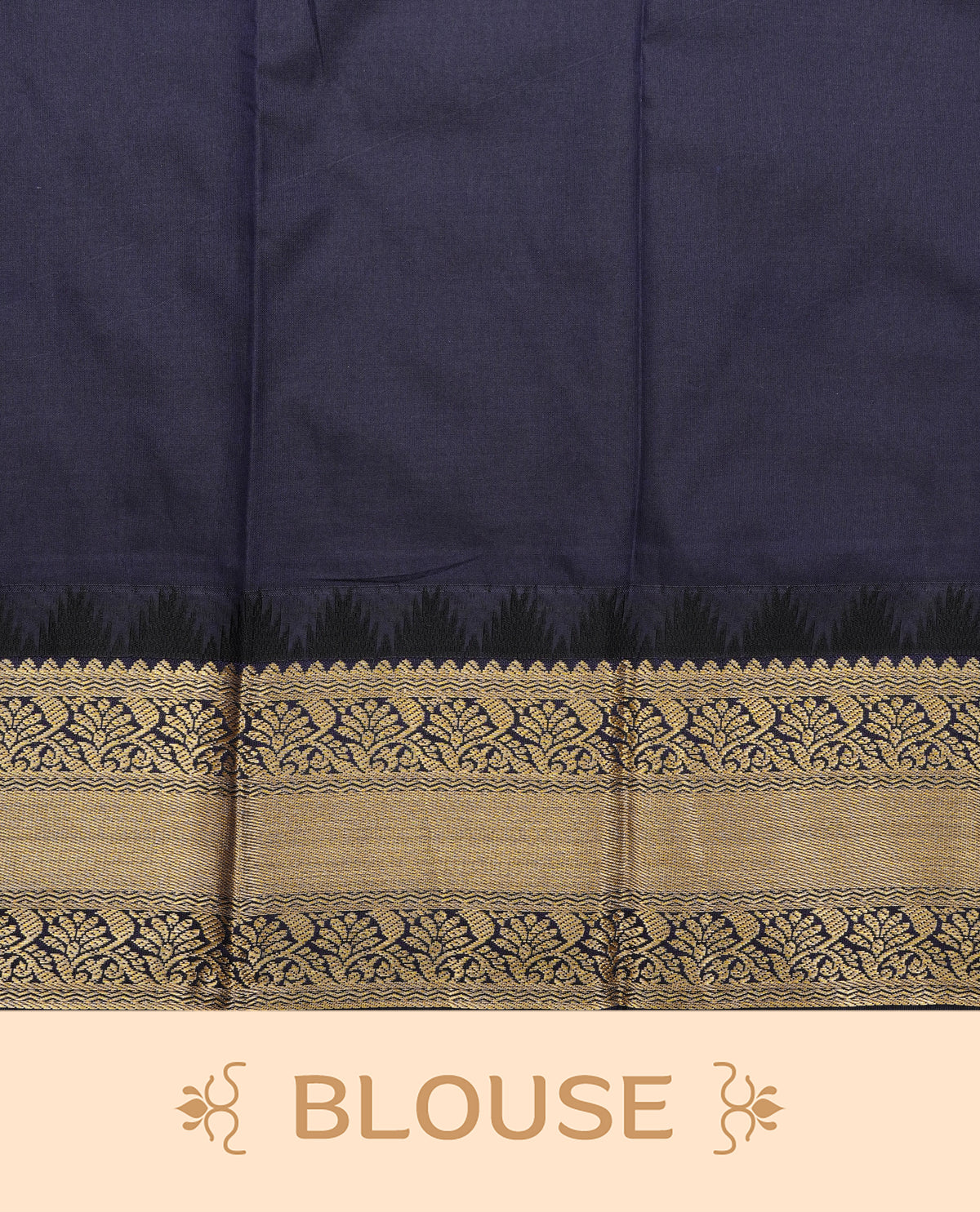 Orange colour silk saree featuring gold zari stipes on body, contrast navy blue with gold zari traditional border, contrast grand pallu comes with matching blouse piece .