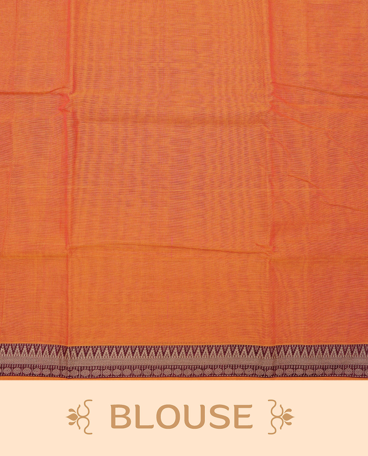 Orange colour colour Narayanapattu cotton saree with a plain body, complemented by a wine Colour with Beige colour border & contrast pallu, paired with a matching blouse piece.