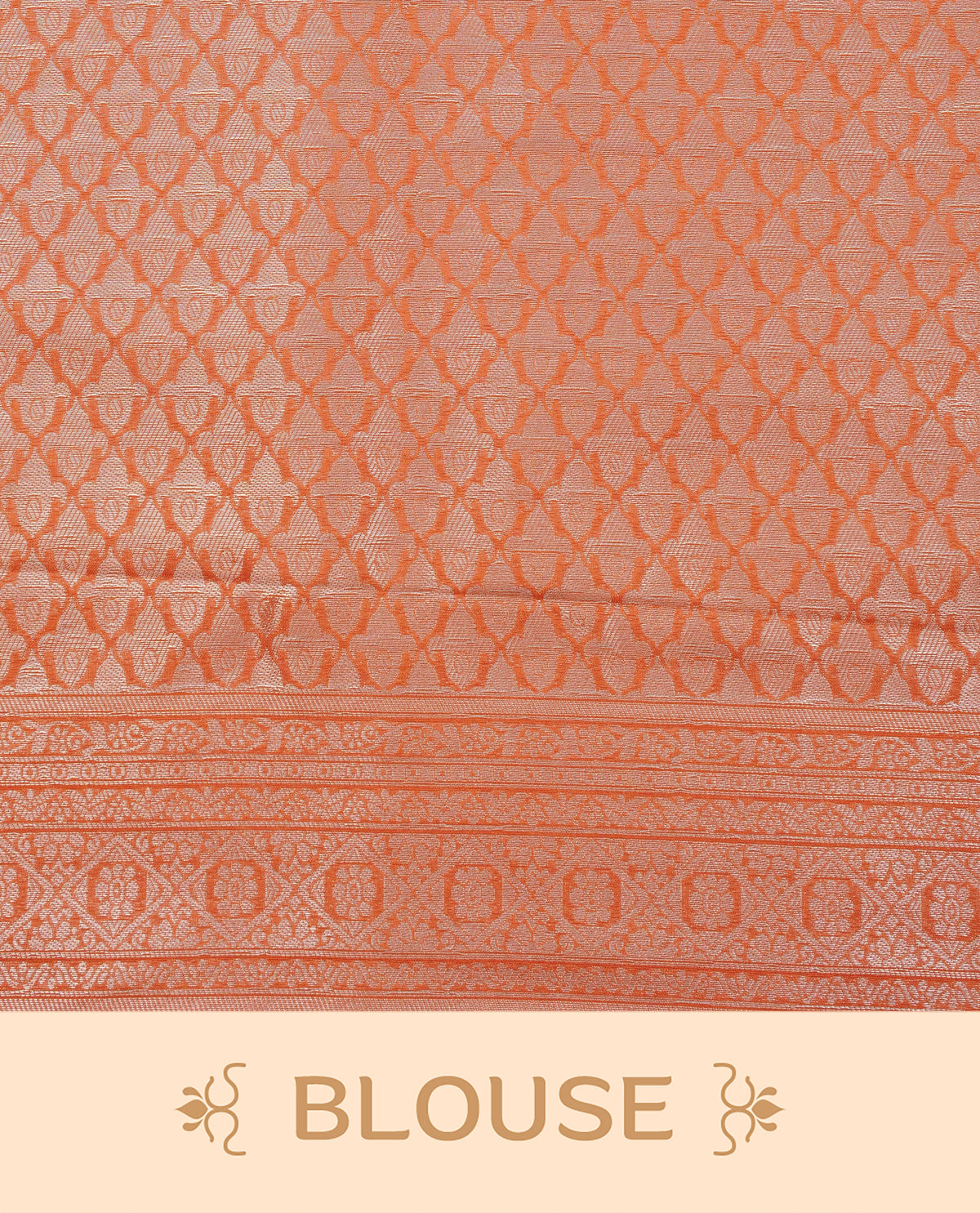 Orange colour softie silk saree featuring silver zari, rich pallu floral brocade body, with contrasting self colour border.paired with matching blouse piece.