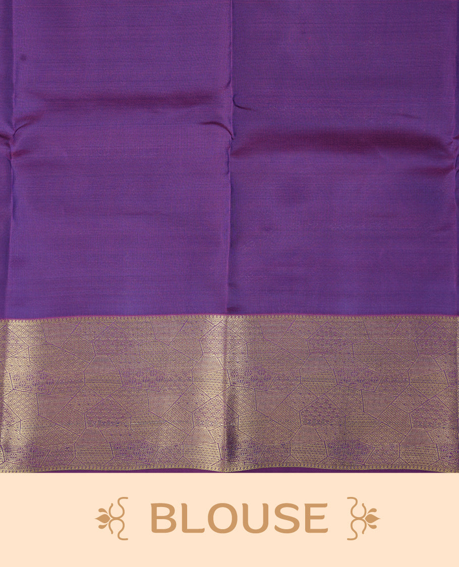 Peacock colour Soft silk saree featuring gold zari motifs on the body, complemented by a contrast indigo traditional zari border and pallu, paired with a matching blouse piece.