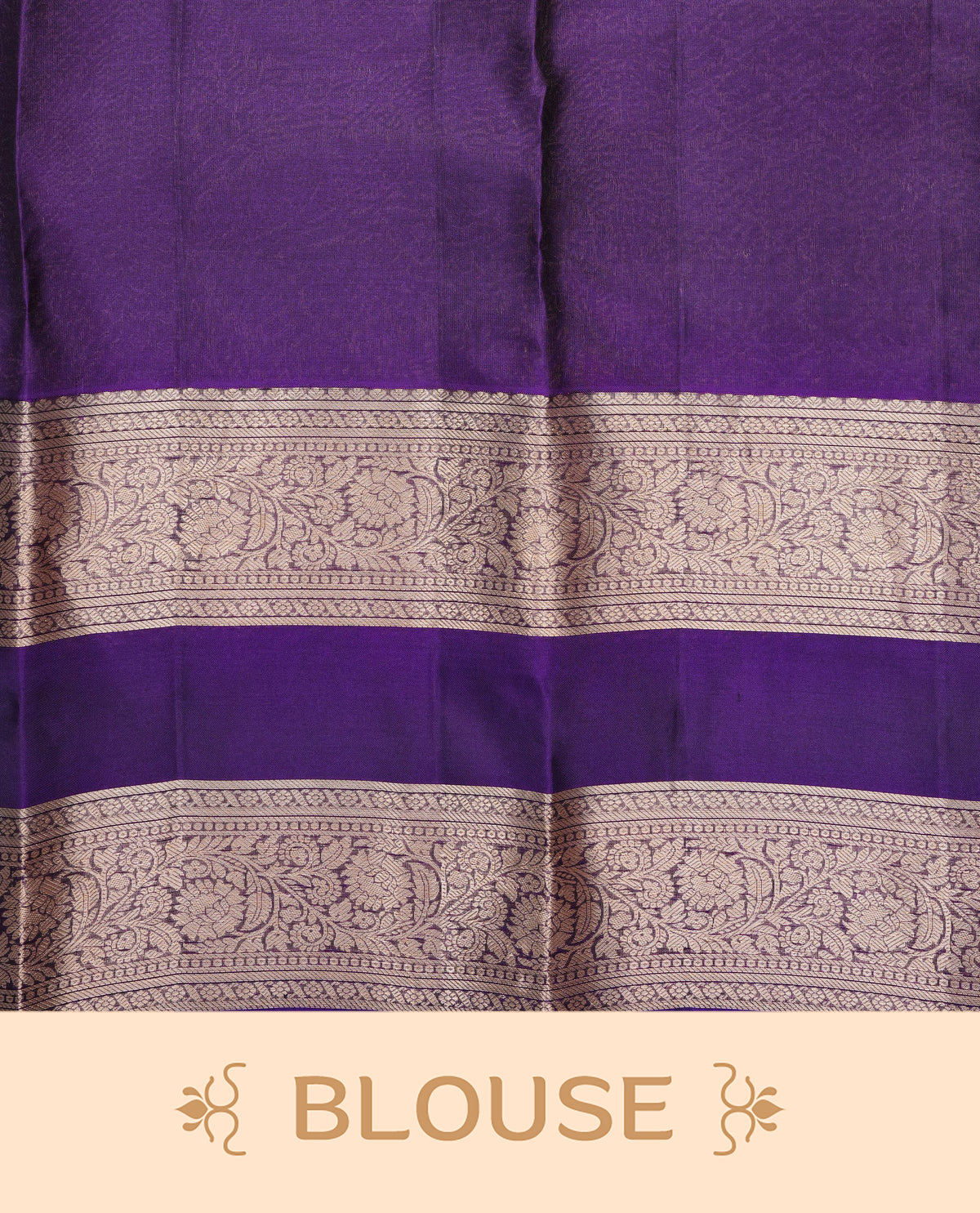 Rust Orange colour Traditional Kancheepuram Silk Saree with Elegant Gold Zari Buttas on the Body, Enhanced with a Contrast Purple Colour with Gold Zari Border and Rich Pallu, Paired with a Matching Blouse Piece.