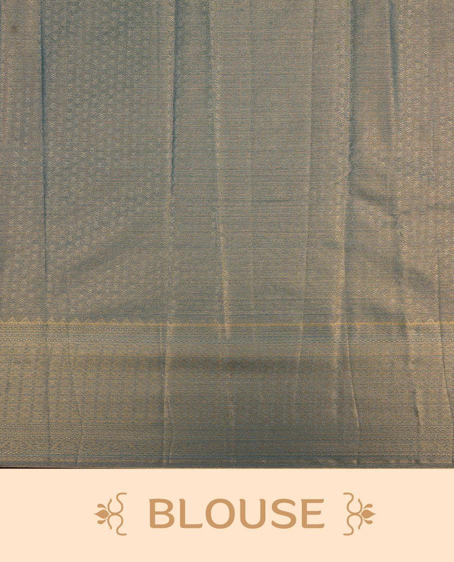 Blue & Gold colour semi tissue silk saree featuring gold zari pattern on body, self colour with gold zari traditional border, paired with matching blouse piece.