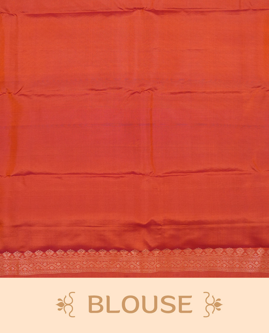 Burnt orange Colour Pure Kancheepuram Silk Saree having gold Floral pattern on Body without Border and matching Blouse
