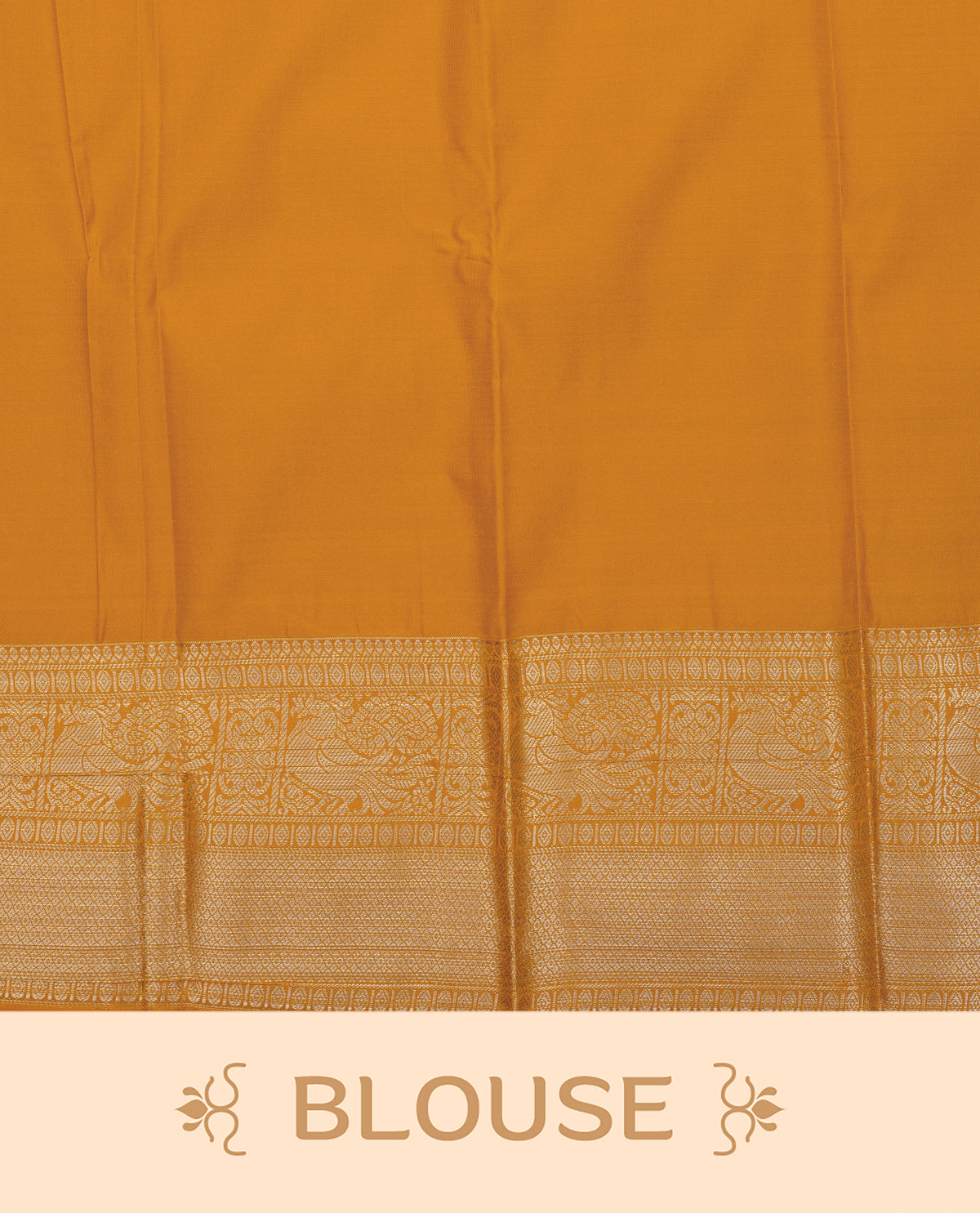 Dark green colour soft silk saree featuring gold zari lines with elephant motifs on body, contrast Mustard yellow colour gold zari peacock motifs on border, grand pallu comes with matching blouse piece.