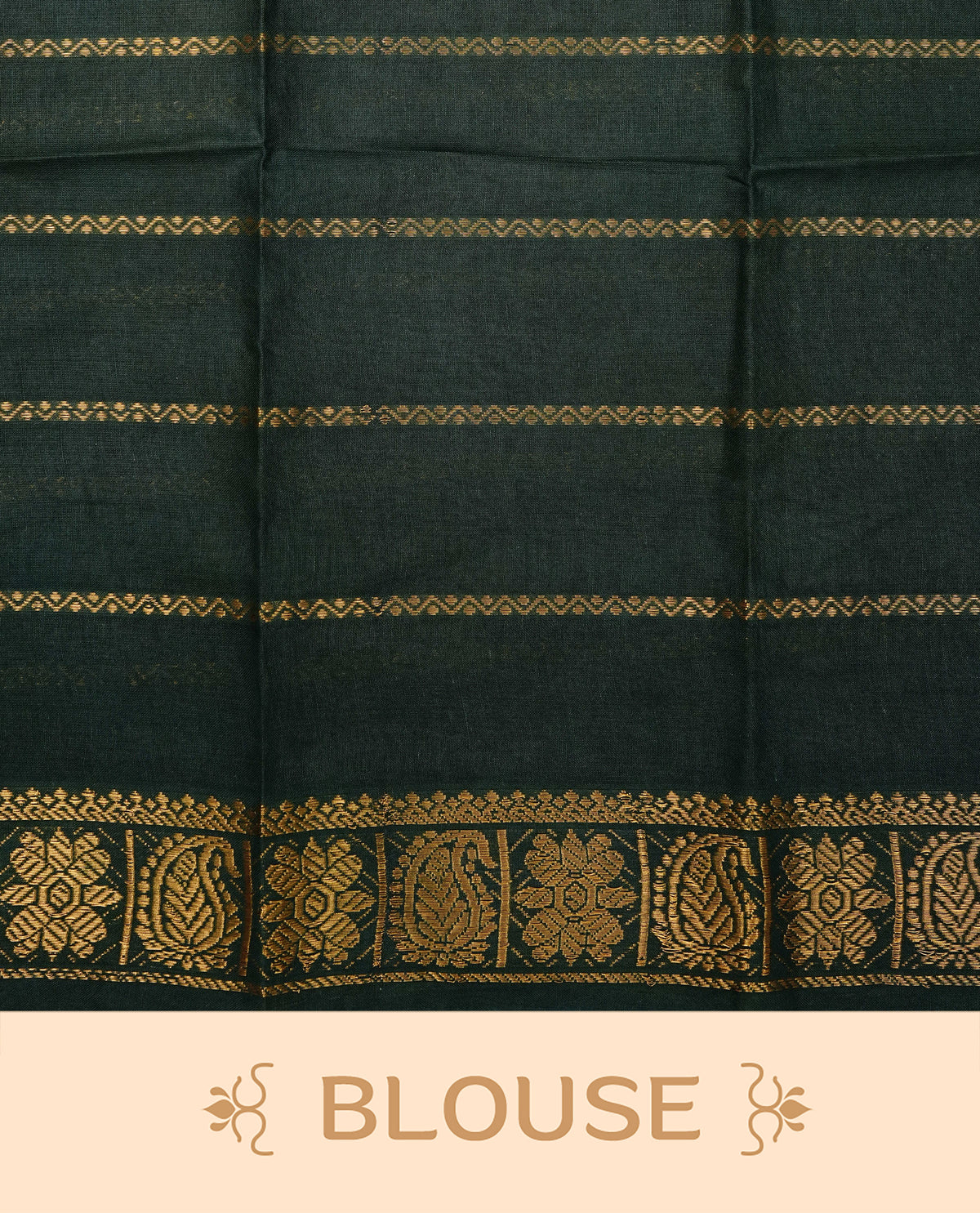 Maroon Colour Sungudi Cotton Saree with gold zari elephant & Peacock motifs on the body, a self zari border, and a rich gold zari pallu. Paired with a Contrast Green colour blouse Piece featuring a gold zari border.