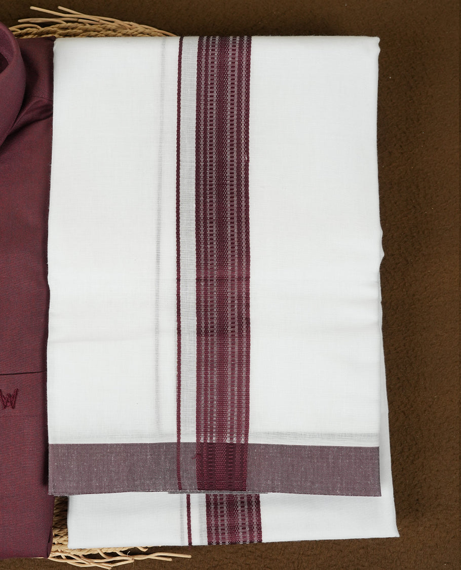 Dark Brown colour traditional men's shirt and dhoti set from Minister White with Liberty Cut collar.