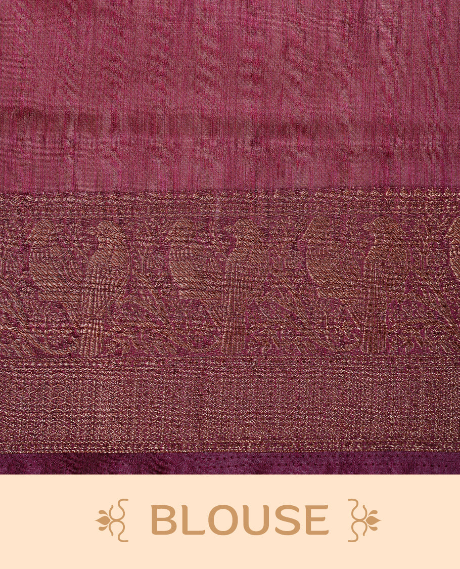 Olive green colour Semi linen saree featuring Elegant plain body, complemented by contrast Maroon colour With Antique zari border, paired with matching blouse piece.