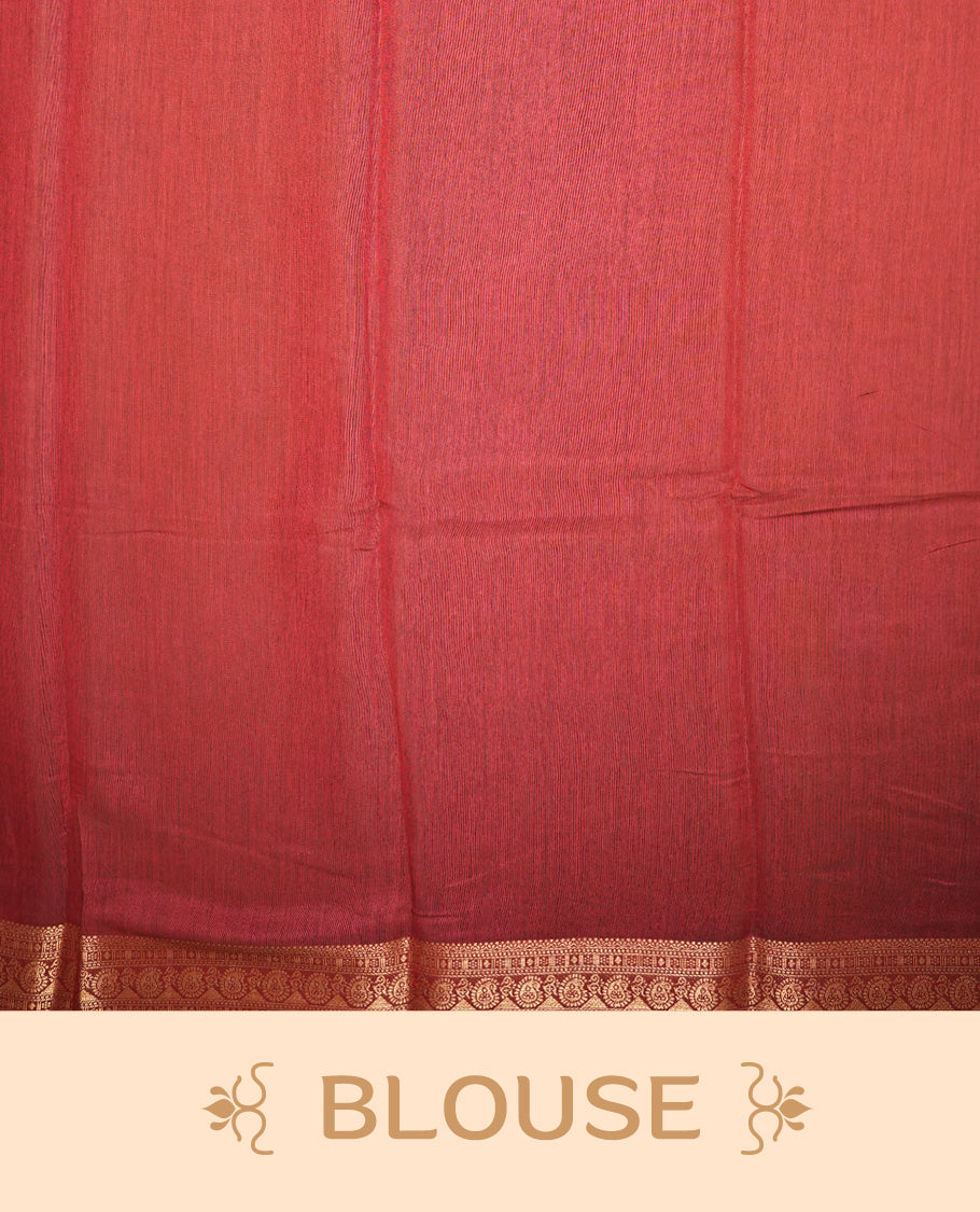 Multicolor mixed chanderi cotton saree with maroon red and olive green circles on checkerboard squares, geometric pallu with diamond motifs, and coordinating maroon blouse.