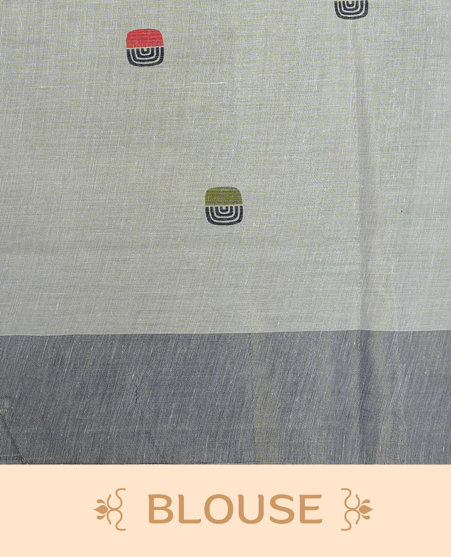 Cream colour Tissue kerala saree featuring Classy Multi colour Box pattern on body, Styled by navy blue & gold zari border and pallu, comes with matching blouse piece.