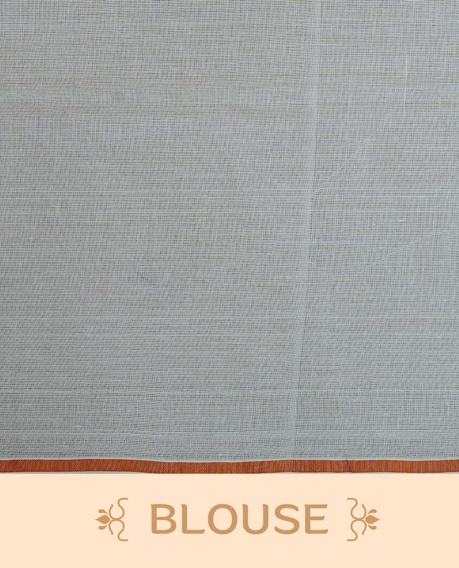 Cream Colour Cotton Kerala Saree Featuring A Classy Plain Body For Effortless Elegance, Enhanced By A Minimalist Orange Border, Paired With A Matching Blouse Piece.
