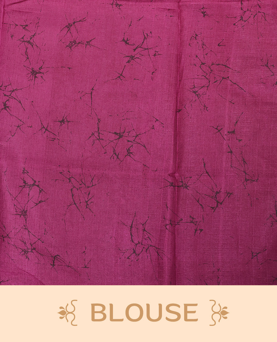 Magenta With Black Colour Khadi silk saree Featuring Abstract Print Patterned & Curved Wave Like Line Detailed Body, Paired with matching blouse piece.