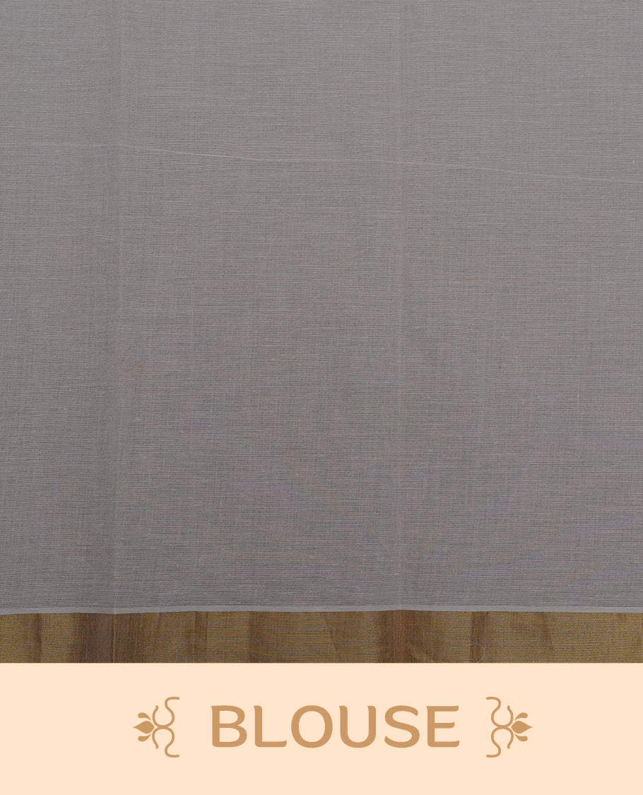 Cream colour Cotton Kerala saree featuring Floral Thread Embroidery work on body, complemented by gold kasavu Border, comes with matching blouse piece.