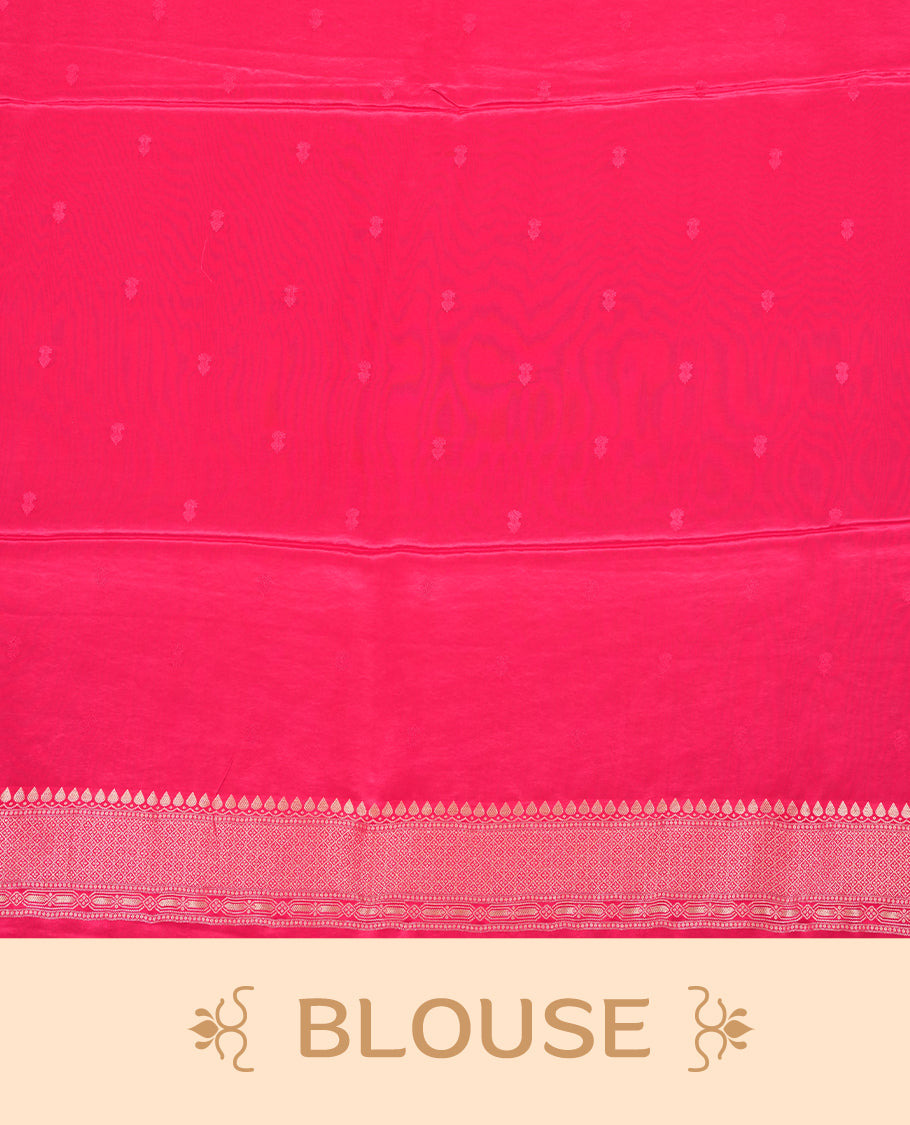 Rani Pink colour Mysore Crepe Silk saree fearturing gold Zari kodi visiri & Animal brocade pattern on body and self colour border paired with matching blouse