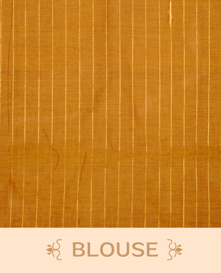 Mustard colour chettinad cotton saree featuring check pattern on body, complemented by self colour without border, paired with matching blouse piece.