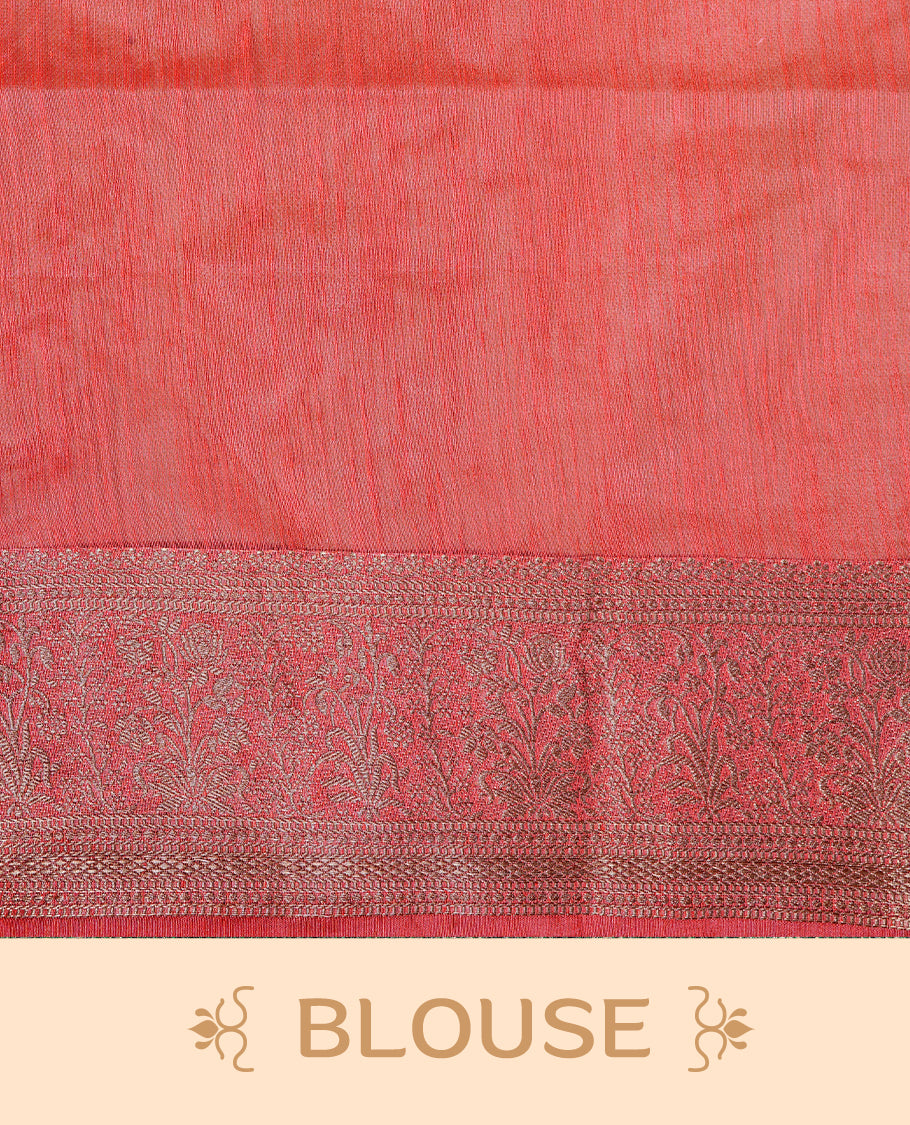 Maroon colour Semi linen saree featuring Elegant plain body, complemented by contrast Red colour With Antique zari border, paired with matching blouse piece.