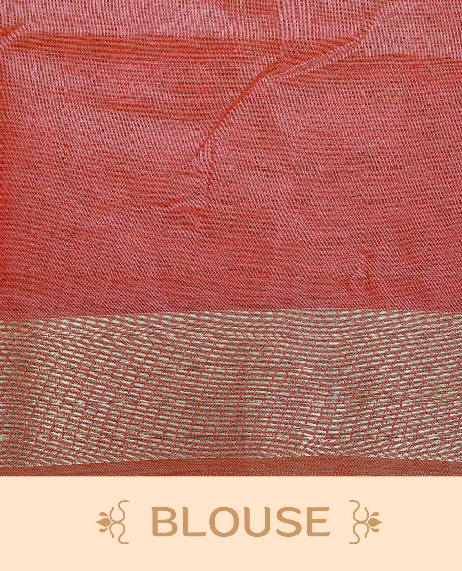 Cream Colour Tissue Kerala Saree Featuring Floral Kodi Threadwork Across The Body, Enhanced With A Light Gold Zari Border And A Peach Floral Pallu, Finished With Gold Tassels And A Matching Blouse Piece