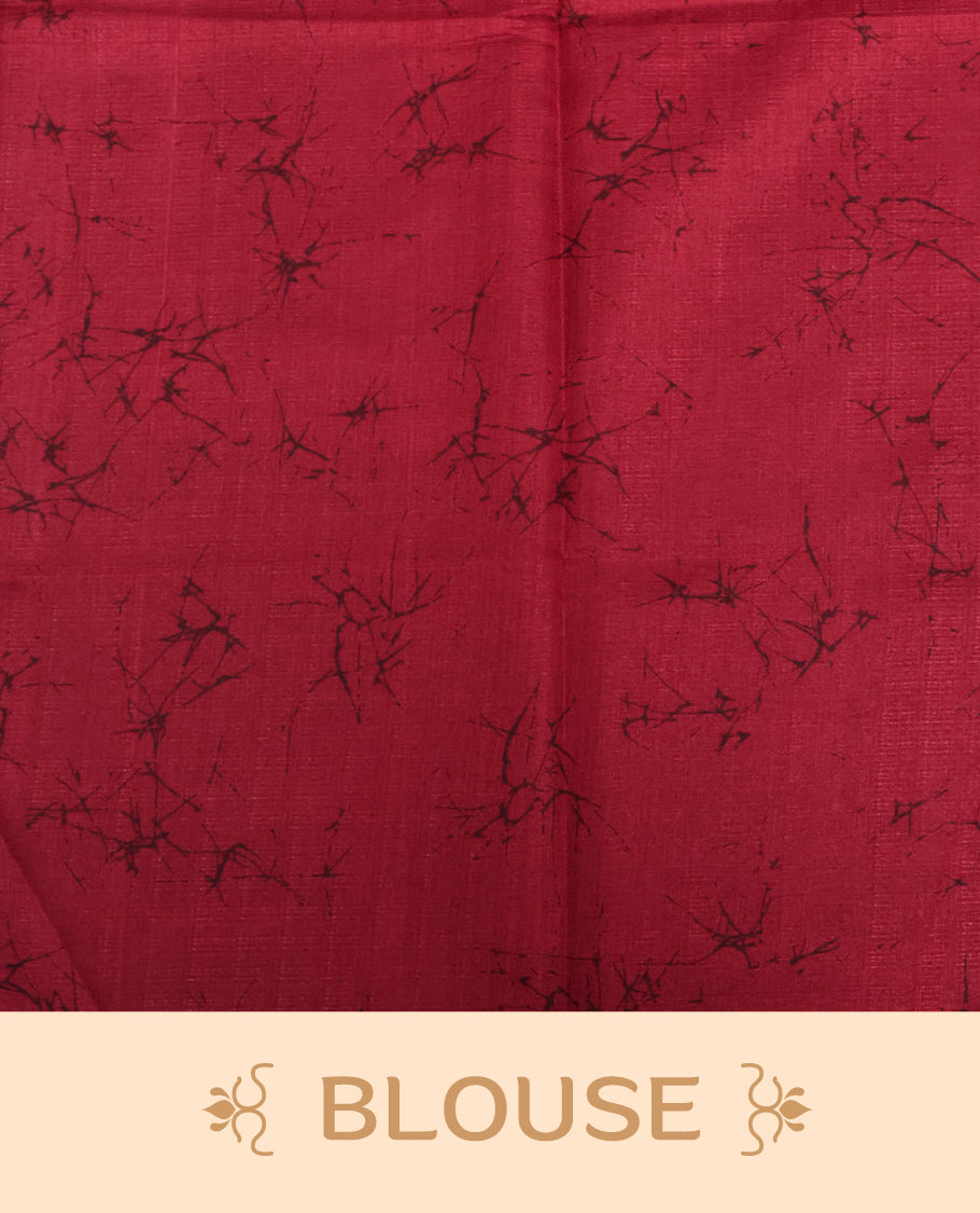 Red With Black Colour Khadi silk saree Featuring Abstract Print Patterned & Curved Wave Like Line Detailed Body, Paired with matching blouse piece.