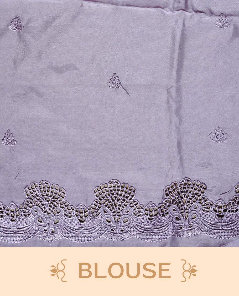 Pastel lavender colour Designer saree featuring Classic Plain body Styled with Thread motifs, Enrich with Thread & scalp border, paired with matching blouse piece.