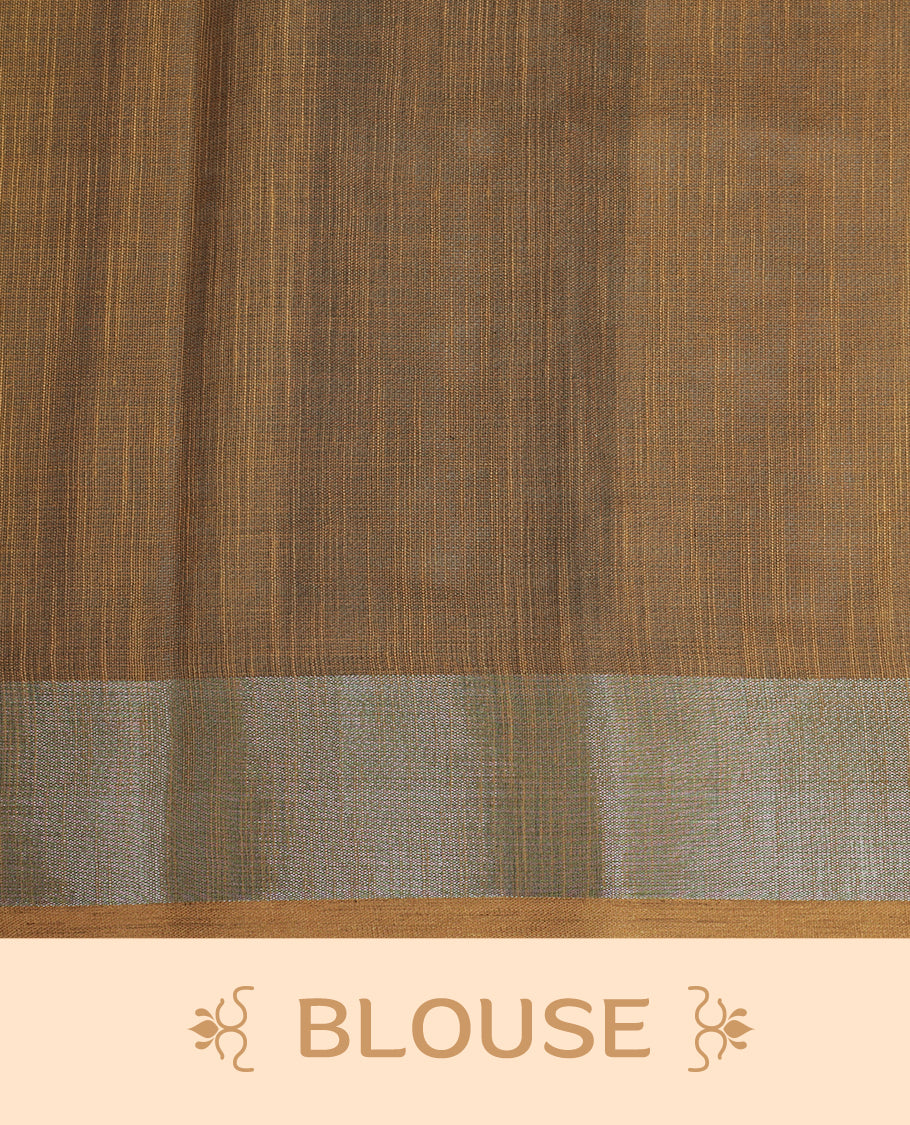 Olive Green Colour Semi Linen saree featuring digital printed body, Complemented by Borderless finish, comes with matching blouse piece.