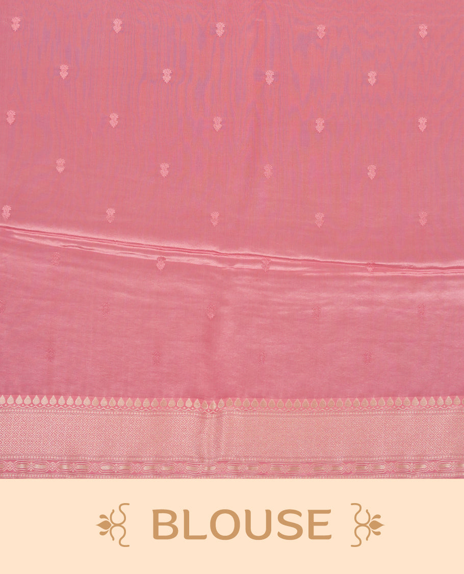 Pink colour Mysore Crepe Silk saree fearturing gold Zari kodi visiri & Animal brocade pattern on body and self colour border paired with matching blouse