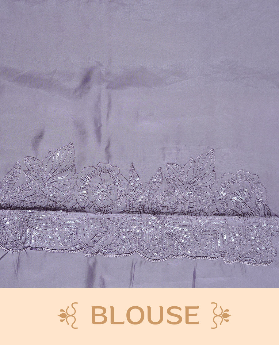 Pastel Lavender colour Designer saree featuring Elegant Thread & sequins body, complemented self colour thread & Sequins scalp border, paired with matching blouse piece.