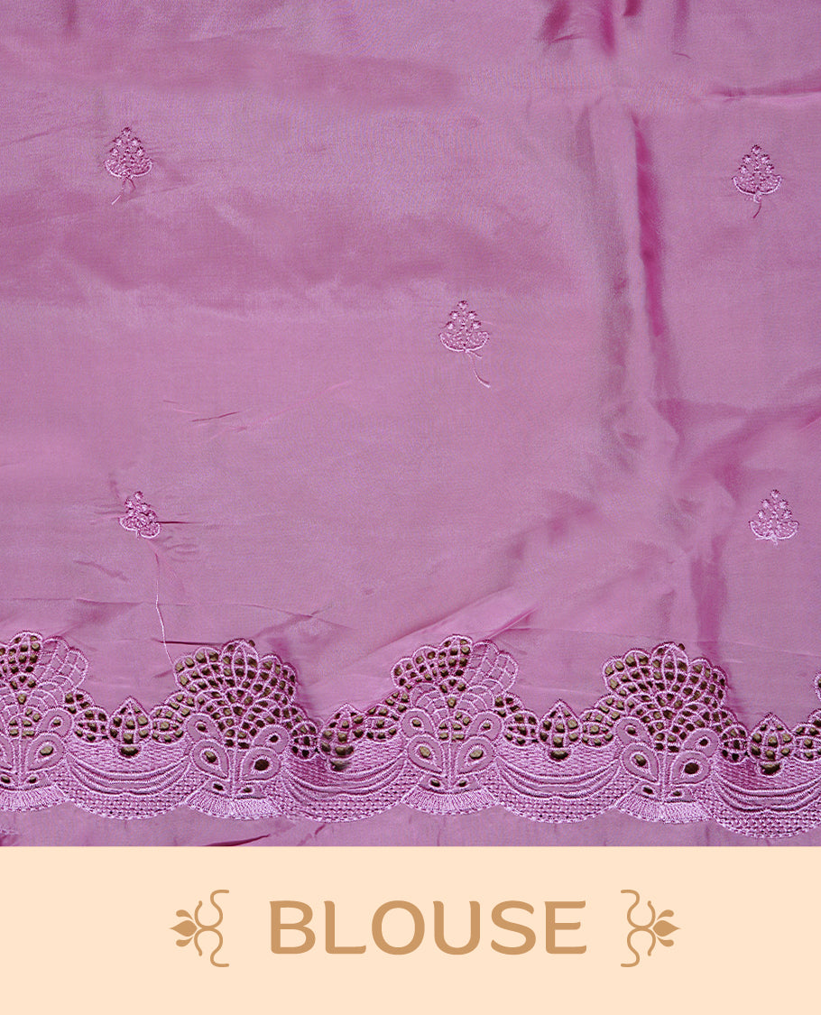 Pastel Pink colour Designer saree featuring Classic Plain body Styled with Thread motifs, Enrich with Thread & scalp border, paired with matching blouse piece.