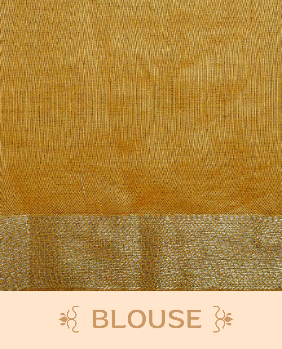 Cream Colour Tussar Kerala Saree Featuring Elegant Mirror Work on the Body, Enhanced with a Light Gold Zari Border, Floral Thread Work, and a Yellow & Gold Zari Pallu, Paired with a Matching Blouse Piece