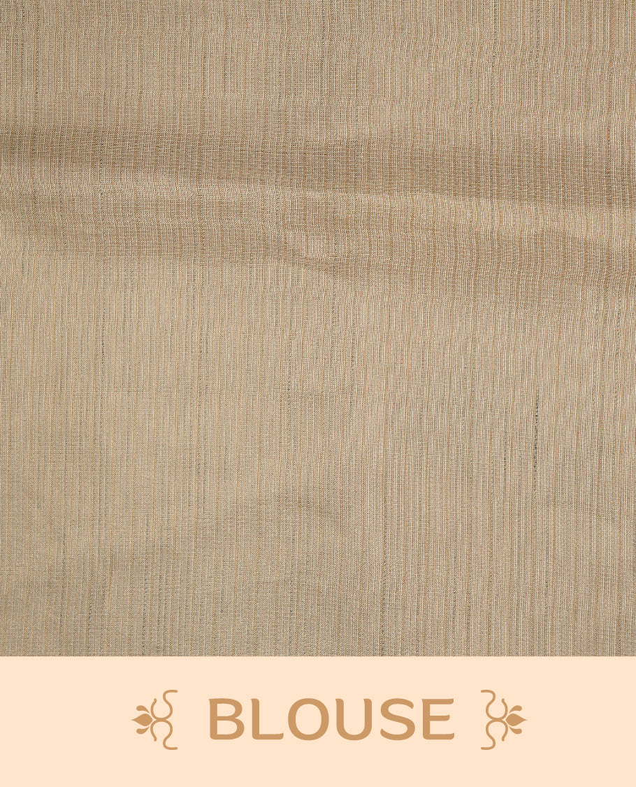 Cream colour Tussar saree featuring Light green colour Mango pattern with chikankari embroidery work, highlighting gold zari simple border, paired with matching unstitched blouse.