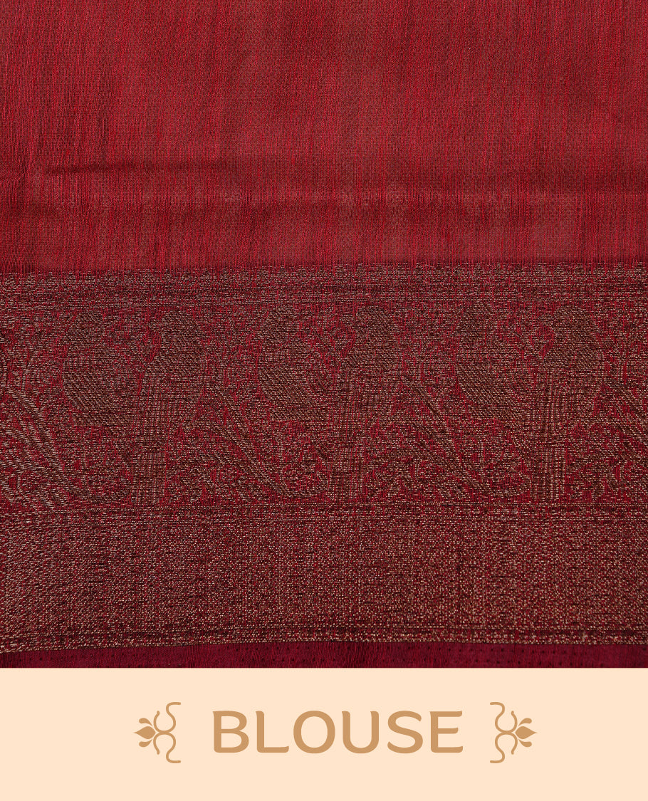 Bronze Olive colour Semi linen saree featuring Elegant plain body, complemented by contrast Green colour With Antique zari border, paired with matching blouse piece.