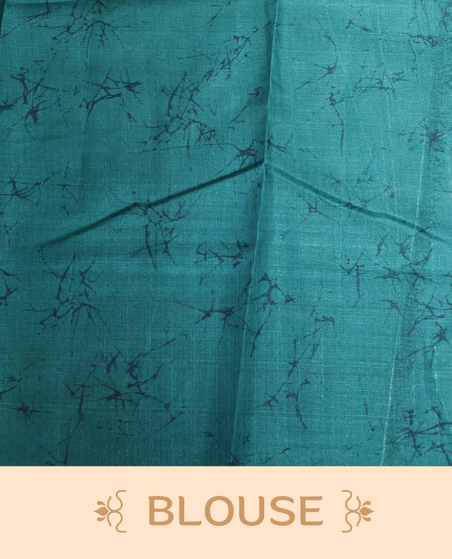 Peacock With Navy Blue Colour Khadi silk saree Featuring Abstract Print Patterned & Curved Wave Like Line Detailed Body, Paired with matching blouse piece.