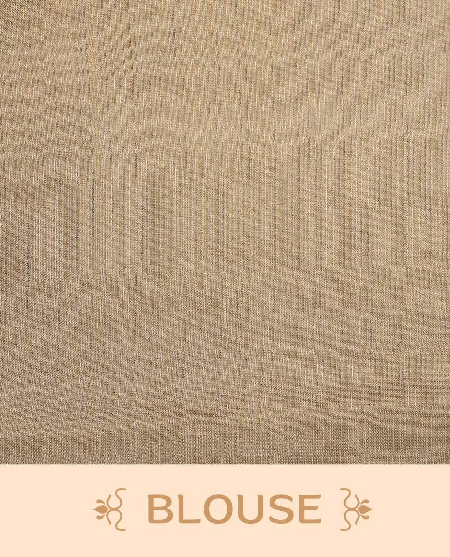 Cream colour Tussar saree featuring Mauve colour Mango pattern with chikankari embroidery work, highlighting gold zari simple border, paired with matching unstitched blouse.