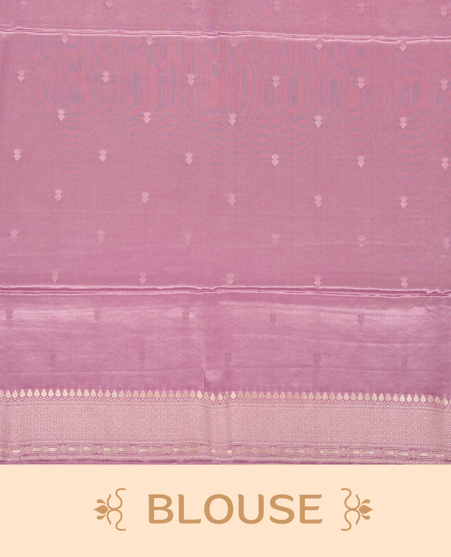 Lavender colour Mysore Crepe Silk saree fearturing gold zari kodi visiri & Animal brocade pattern on body and self colour border paired with matching blouse