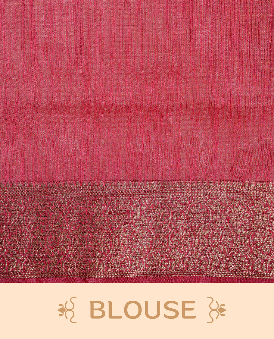 Green colour Semi linen saree featuring Elegant plain body, complemented by contrast Maroon colour With Antique zari border, paired with matching blouse piece.