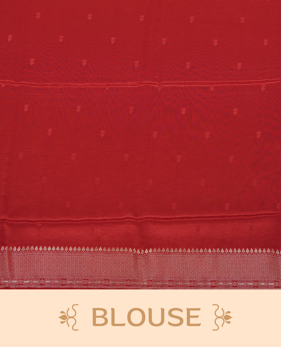 Dark red colour Mysore Crepe Silk saree fearturing gold Zari kodi visiri & Animal brocade pattern on body and self colour border paired with matching blouse