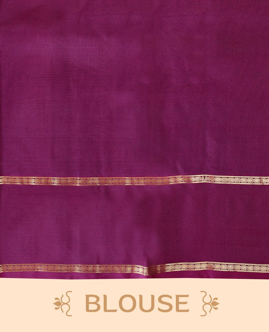 Dark Grape Colour Vasundhara Silk Saree having Peacock Buttas in Body with Contrast Colour Border and Blouse