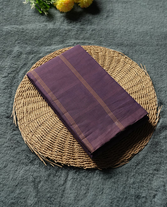 Lavender Purple Colour Silk Cotton Saree with Golden Striped Body, Contrasting Pink and Purple Striped Pallu & Border, Multi-Line Patterns, and Matching Woven Blouse Piece