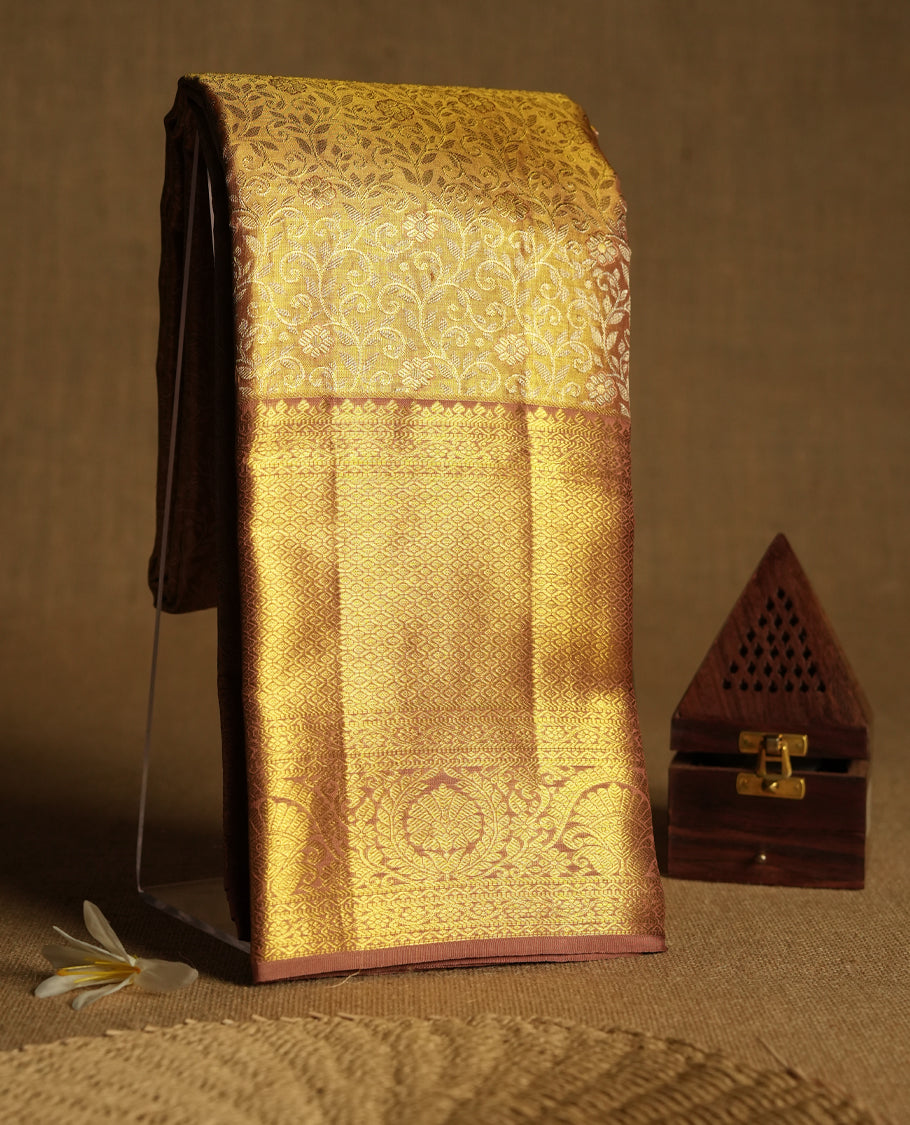 Golden Colour Pure Tissue Wedding Saree having Zari Jaal Body with Clay Biscuit Brocade Border and Blouse